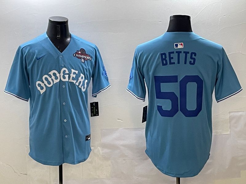 Men Los Angeles Dodgers 50 Betts Light Blue Throwback Game 2025 Nike MLB Jersey style 16